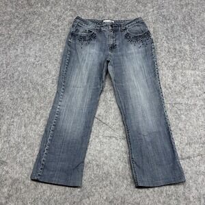 Chicos Platinum Fremont MR‎ Jeans Womens 1.5 Cropped Embellished Bootcut Denim
